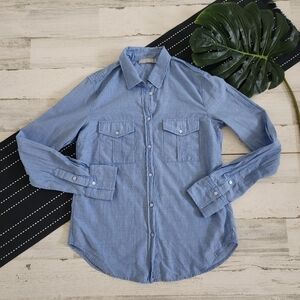 Vince Long Sleeve Striped Military Shirt Blue Size 8